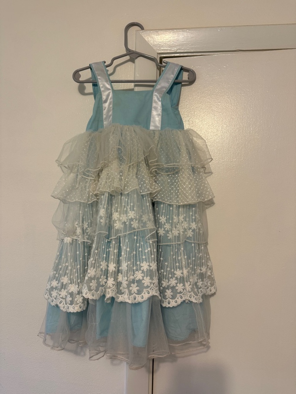 Blue Tulle Ruffle Floral Lace Dress
